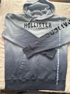 Hollister Mens XL Ombre Blue Pullover Hoodie California Graphic Logo Logo Sleeve